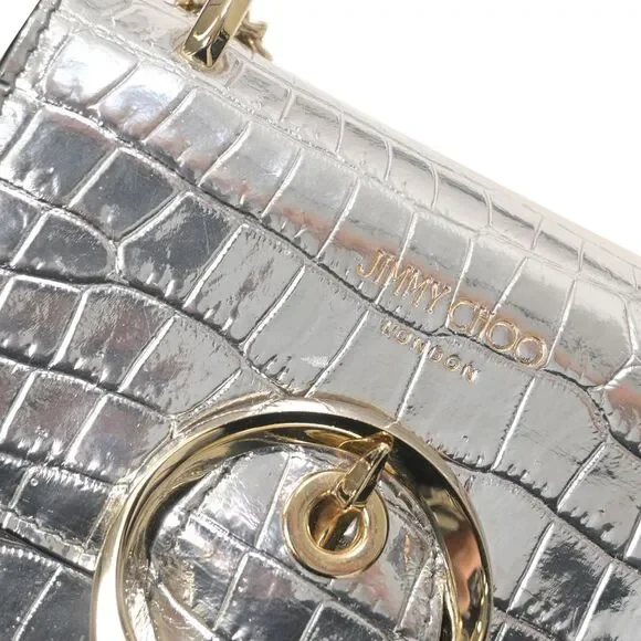 Jimmy Choo Mini Paris Metallic Croc-Embossed Super Mini Bag in Silver Leather - Picture 4 of 10